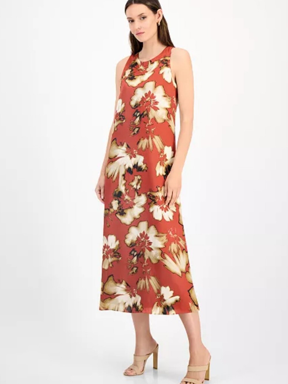 NWT Anne Klein Satin Floral Sleeveless Long Slip Dress Size 0